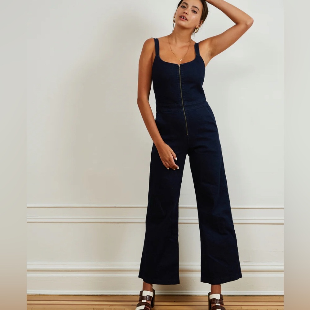 Loup BILLY ZIP FRONT WIDE LEG JUMPSUIT - DARK INDIGO